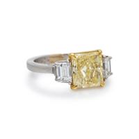 FANCY YELLOW DIAMOND AND DIAMOND RING