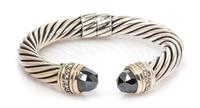 DAVID YURMAN, STERLING SILVER, HEMATITE AND DIAMOND 'CABLE CLASSIC' CUFF BRACELET