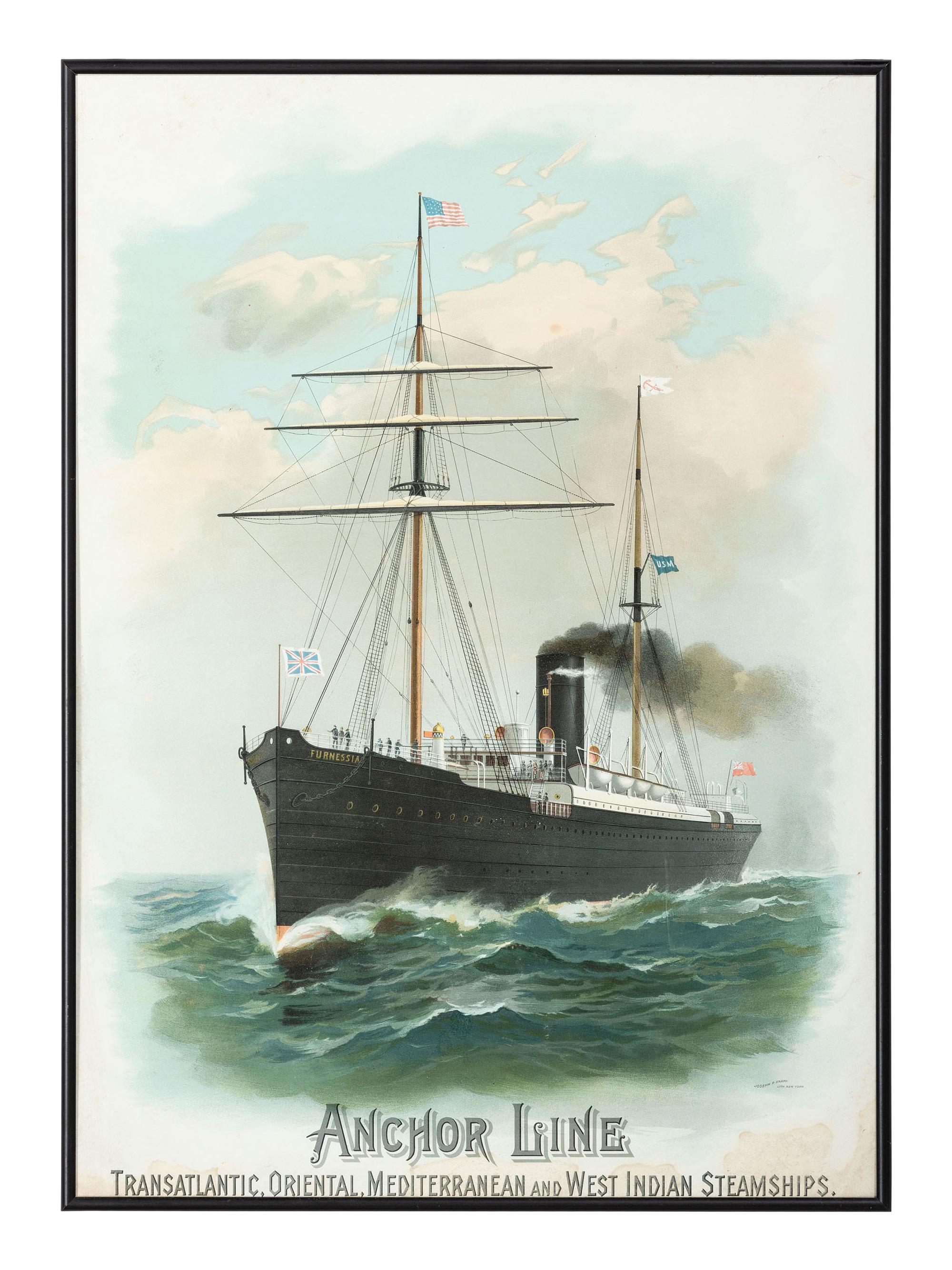 Three Steam Ship Line Advertisement Lithographs