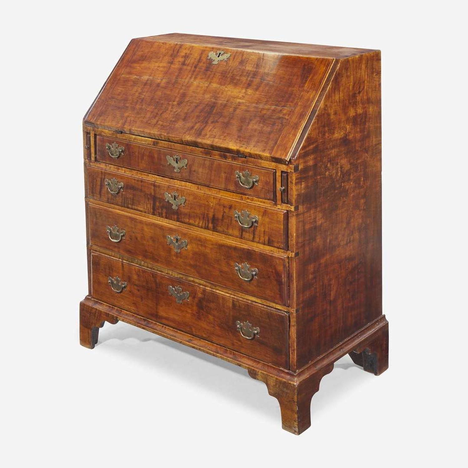 A Chippendale carved tiger maple slant-front desk New England, circa 1790