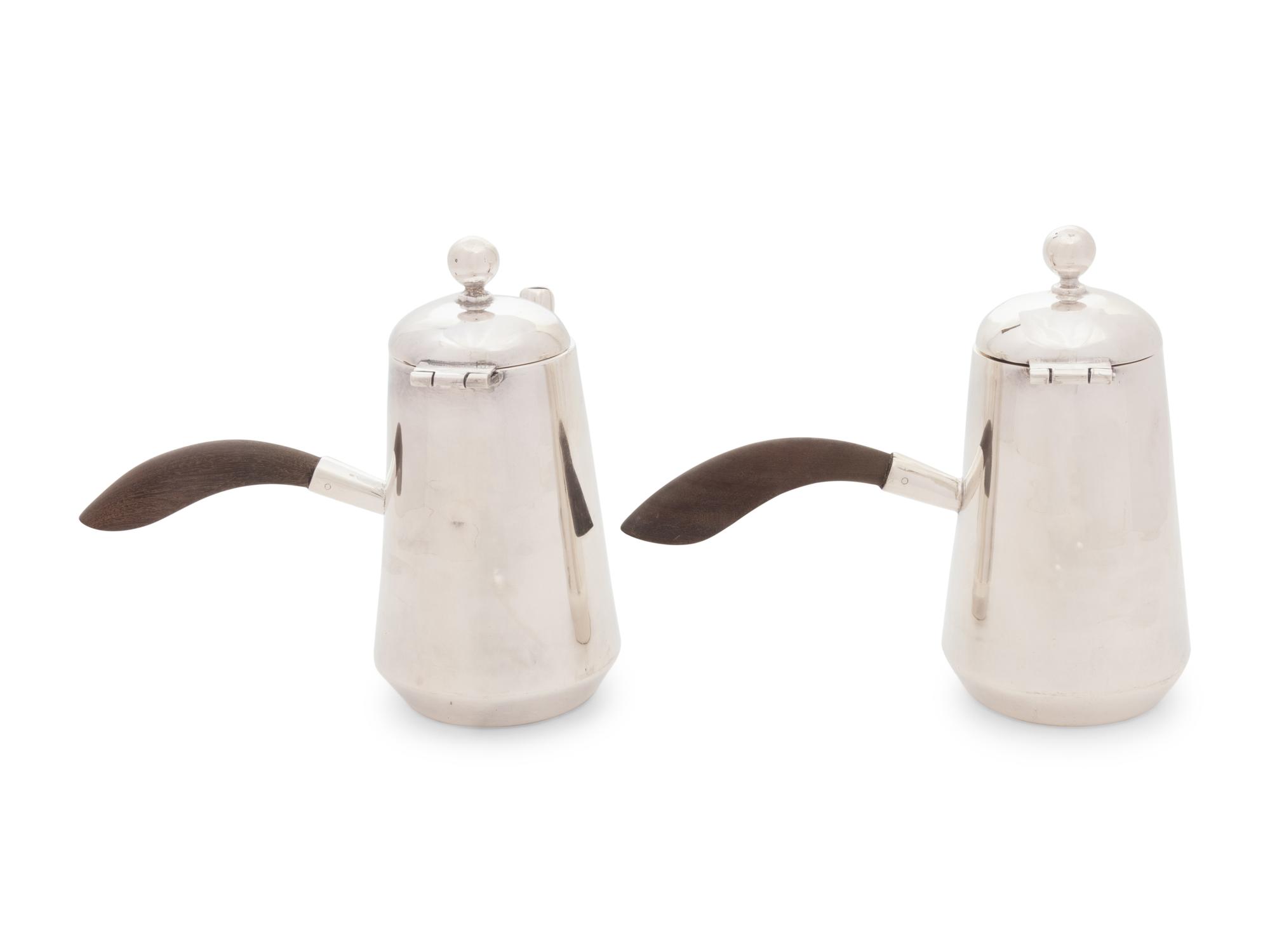 A Pair of Mexican Silver Chocolate Pots