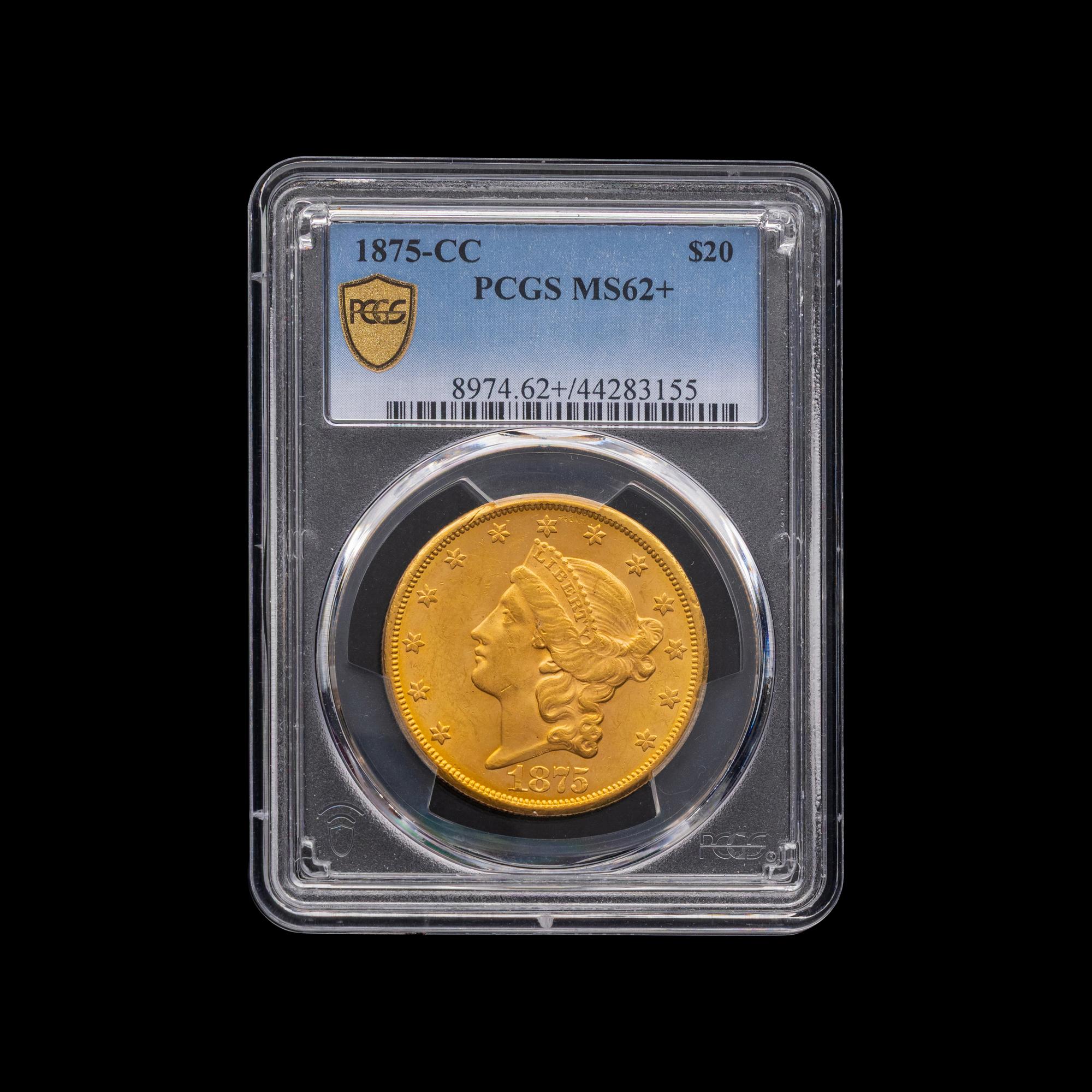 An 1875-CC Liberty Head $20 Gold Coin [PCG MS62+]
