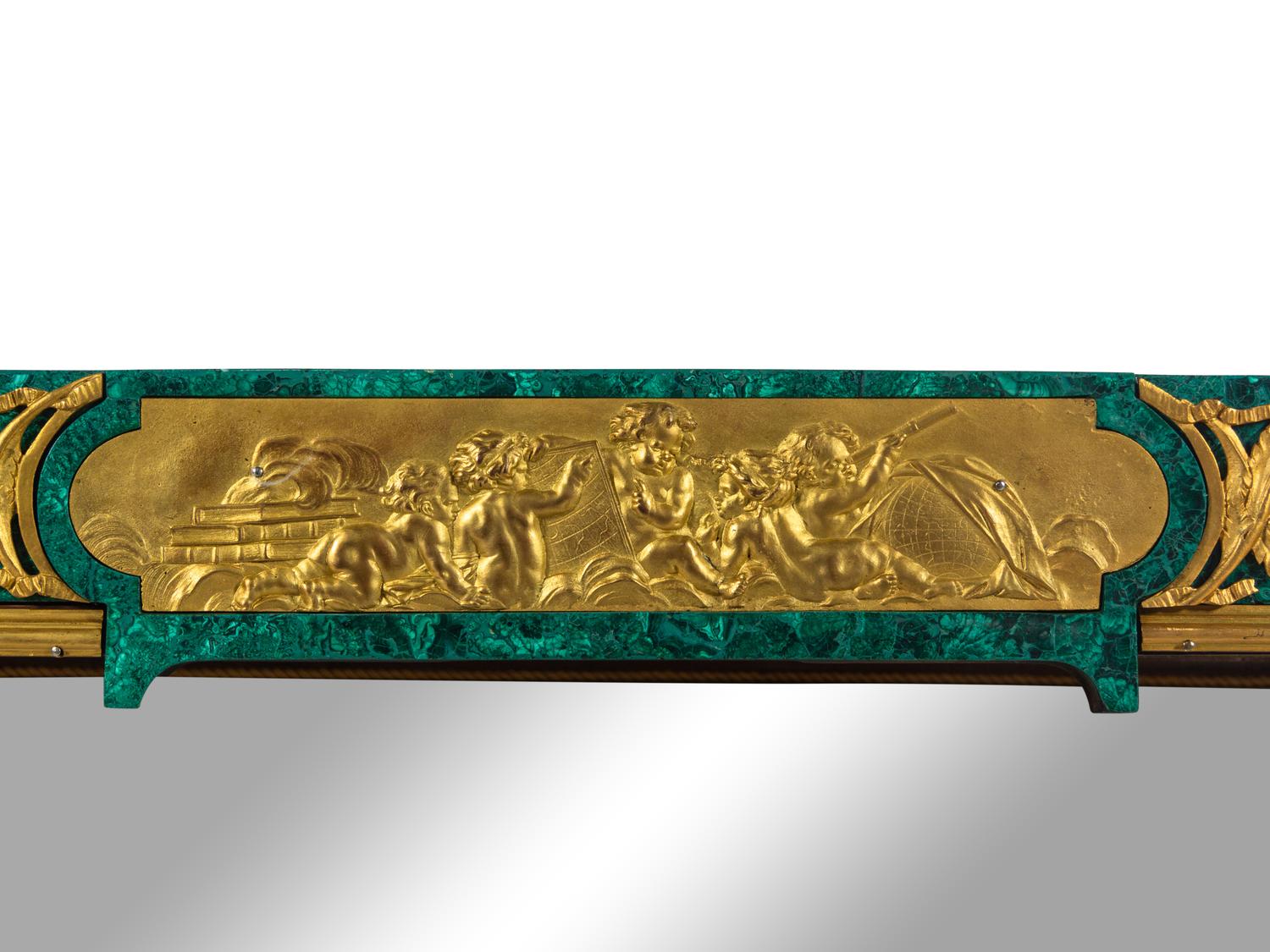 A Louis XVI Style Gilt Bronze Mounted Malachite Veneered Vitrine Cabinet
