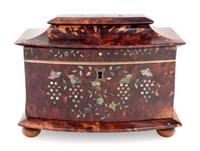 A Regency Tortoiseshell and Mother-of-Pearl Inset Tea Caddy