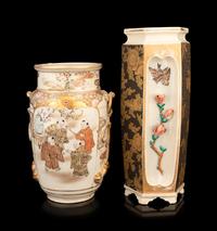 Two Japanese Satsuma Molded Vases