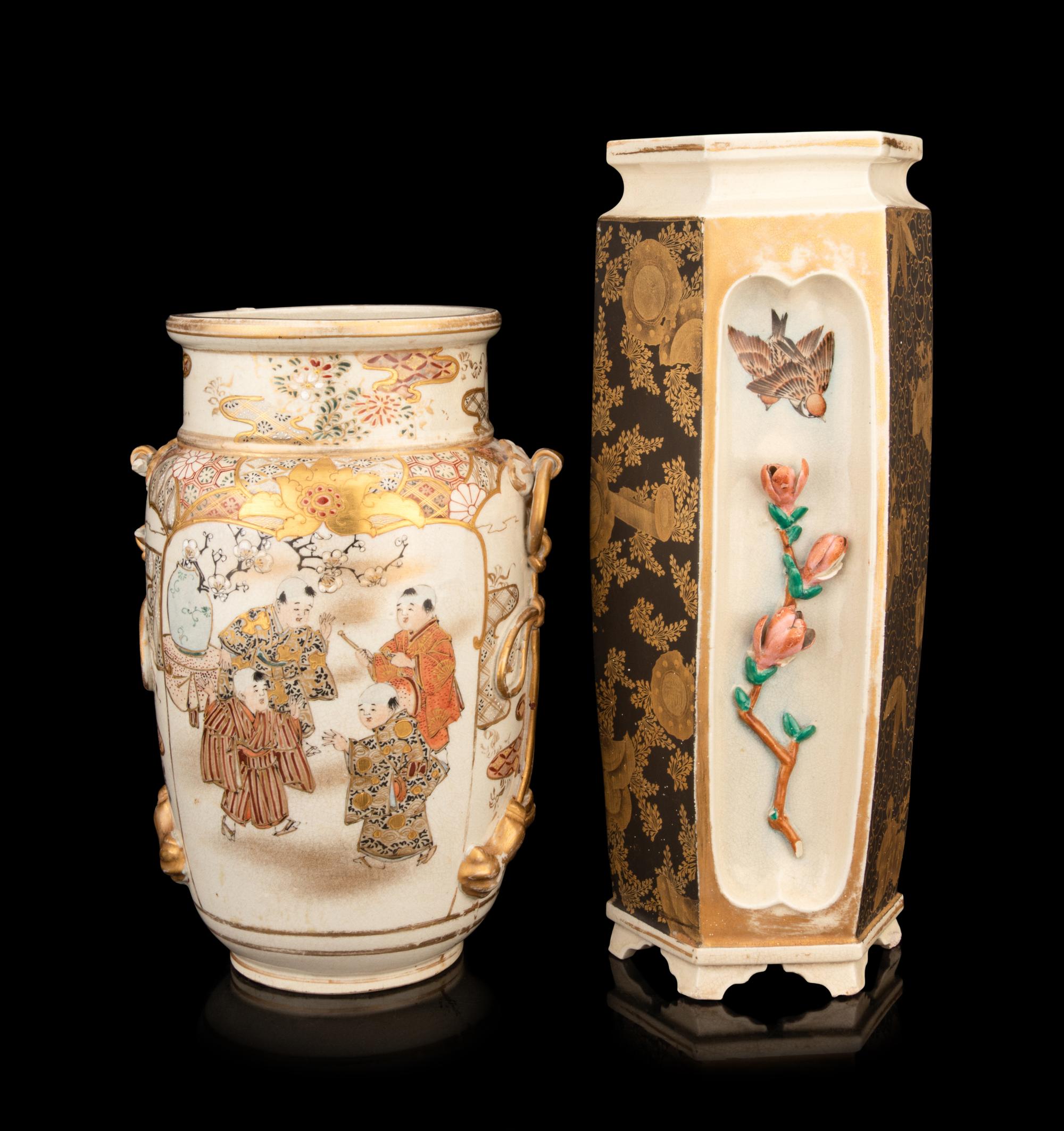 Two Japanese Satsuma Molded Vases