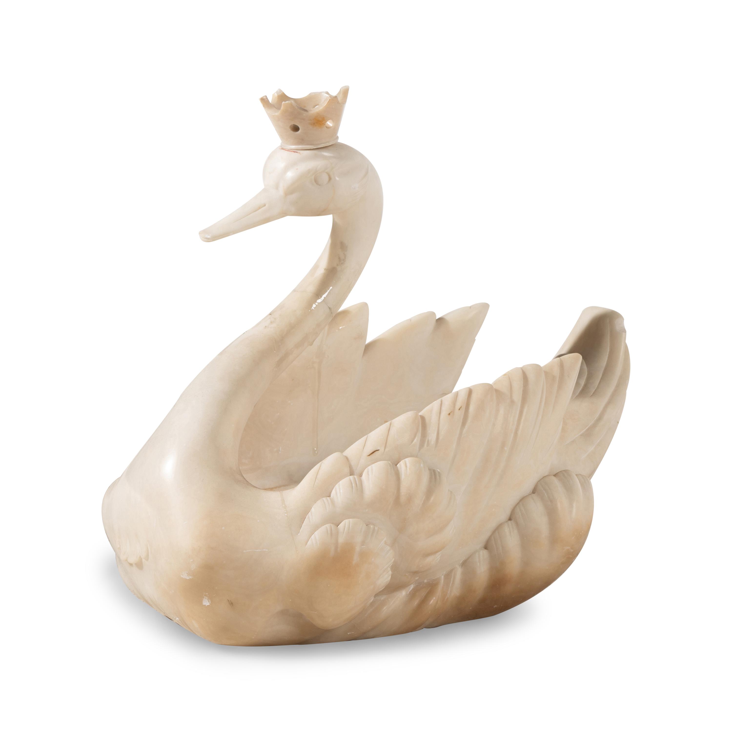 A Carved White Marble Model of a Swan