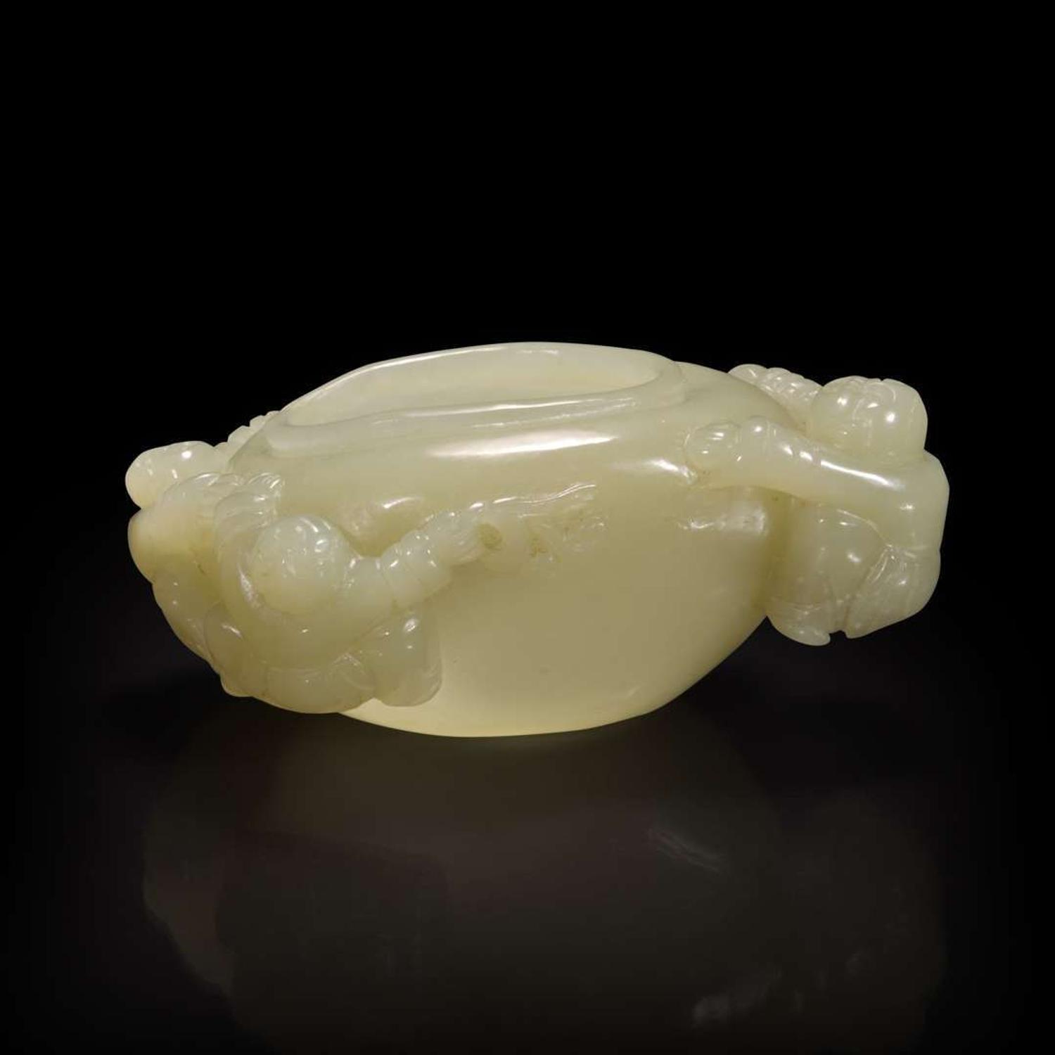 A Chinese carved creamy-white jade "Boys" coupe 白玉童子水盂 19th century or later ???????