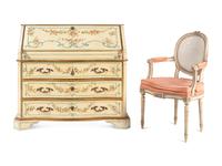 A Venetian Style Painted and Parcel-Gilt Slant-Front Bureau and Matching Hanging Vitrine