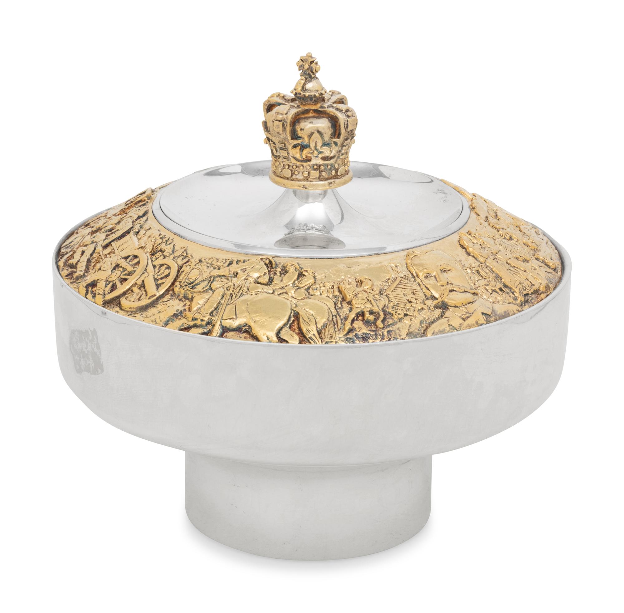An English Silver and Gilt Decorated Commemorative Covered Jar
