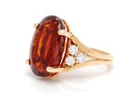 A 14 Karat Yellow Gold, Quartz and Diamond Ring,