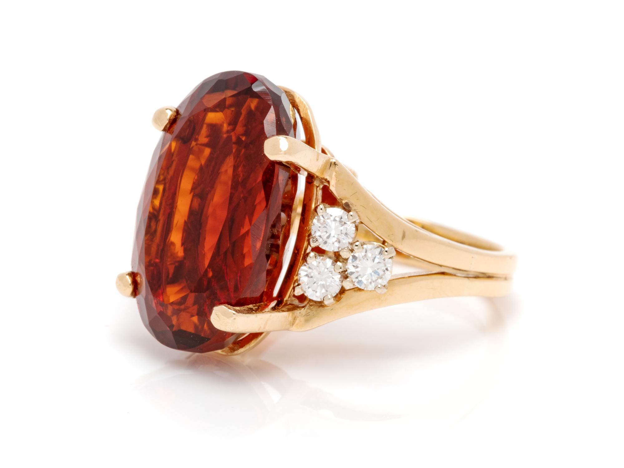 A 14 Karat Yellow Gold, Quartz and Diamond Ring,
