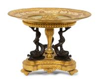 An Empire Style Patinated and Gilt Bronze Mounted Onyx Centerpiece