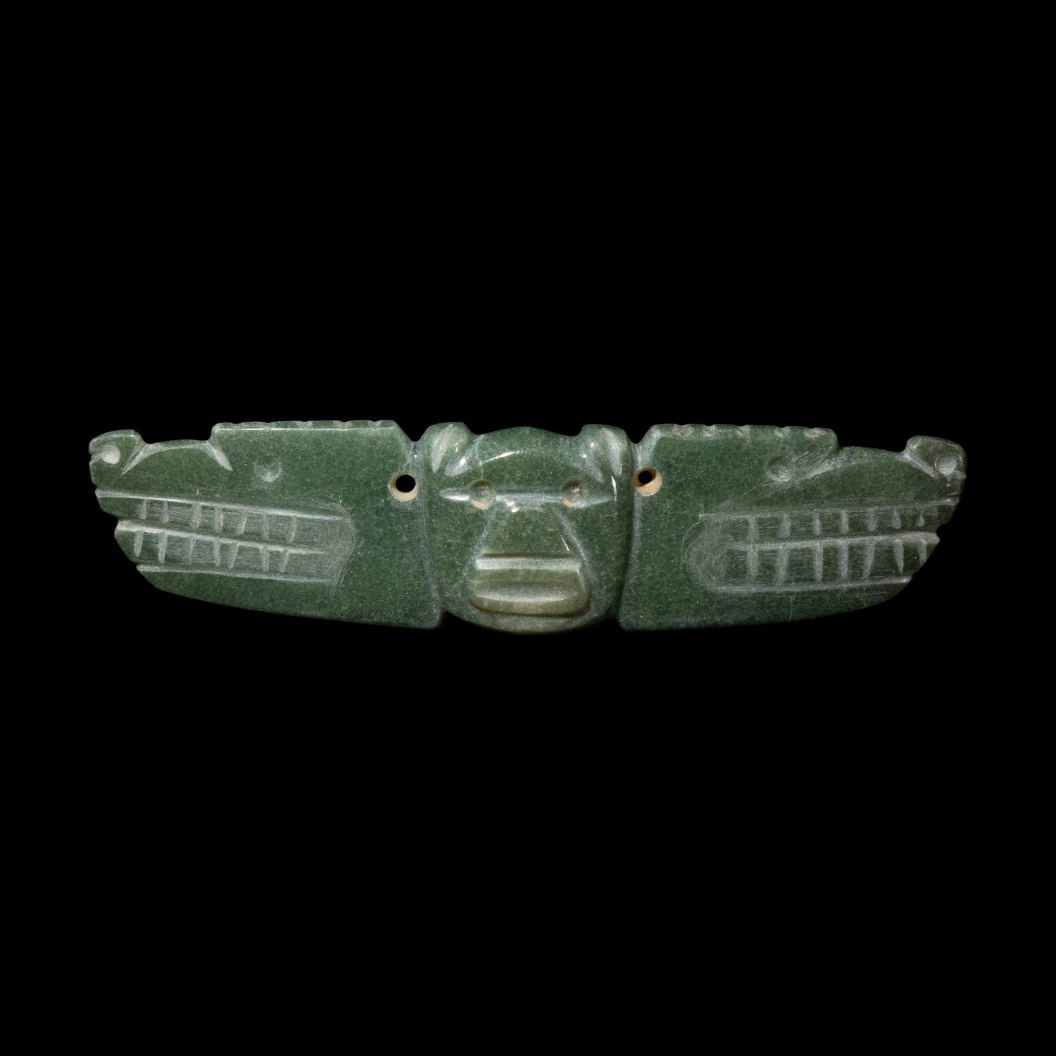 A Costa Rican Jade Two-Headed Bar Pendant