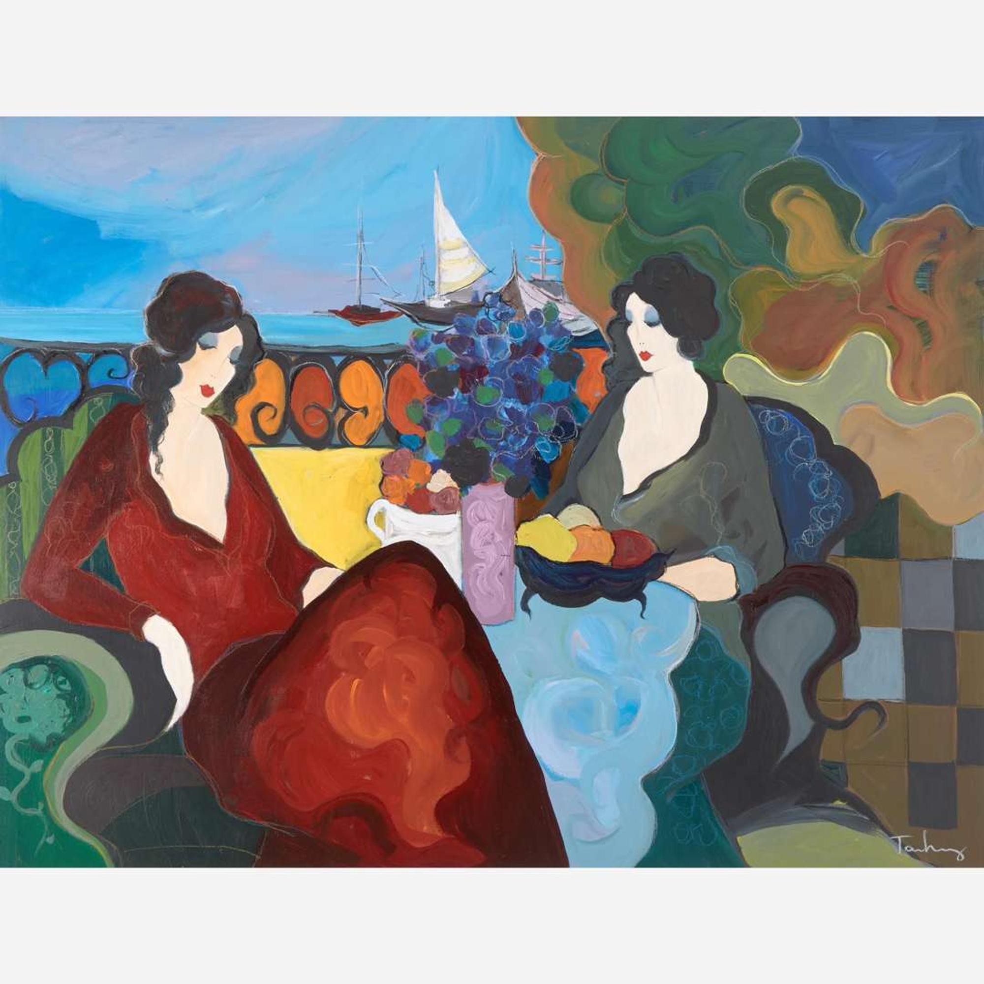 Itzchak Tarkay (Israeli, 1935-2012) Women near the Harbor