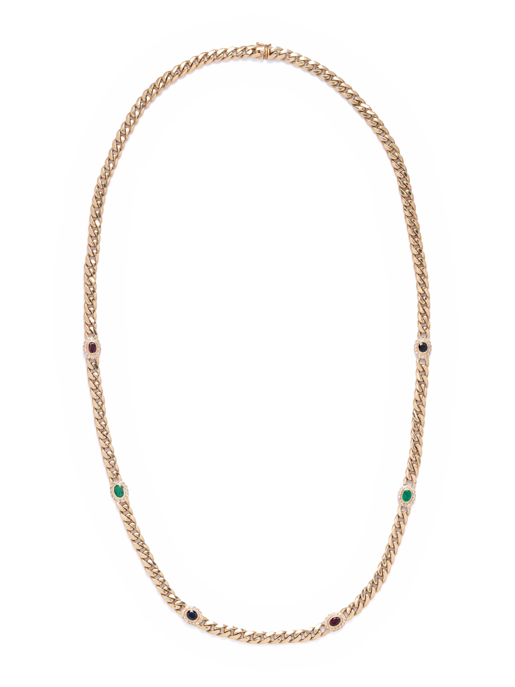 YELLOW GOLD, MULTIGEM AND DIAMOND NECKLACE