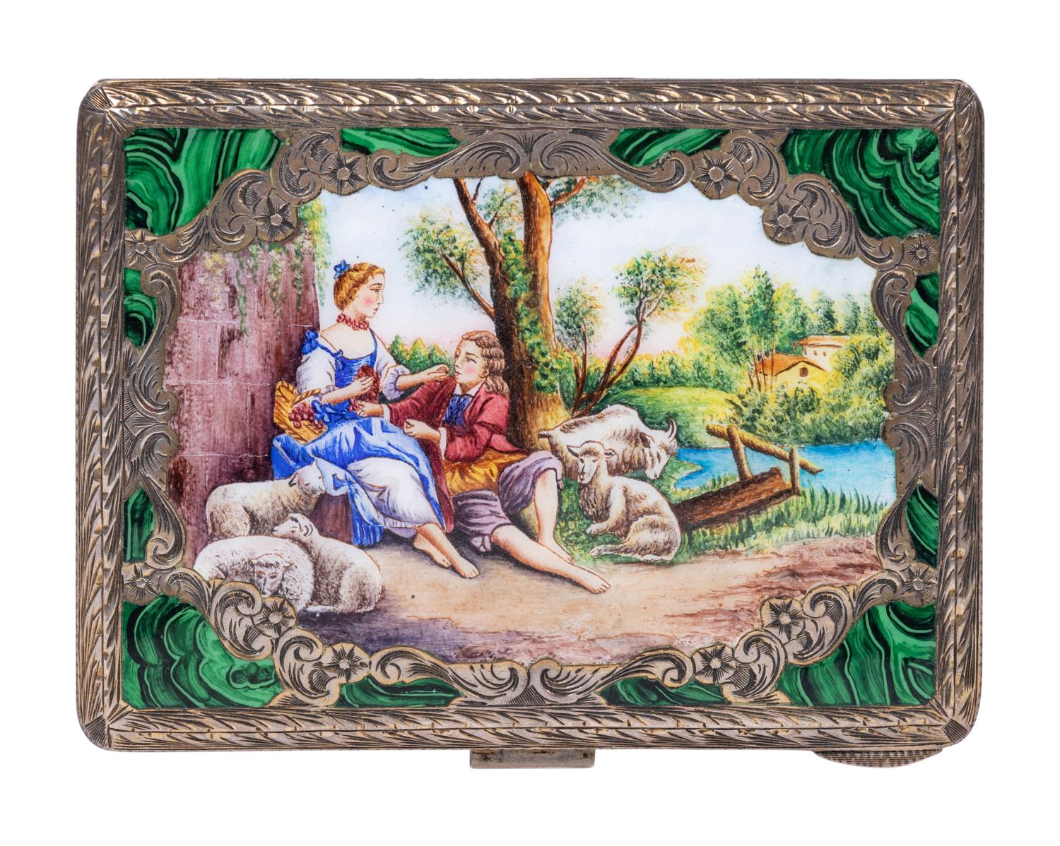 A Continental Enameled Silver Cigarette Case