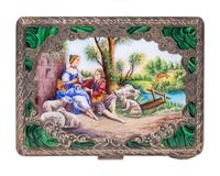 A Continental Enameled Silver Cigarette Case