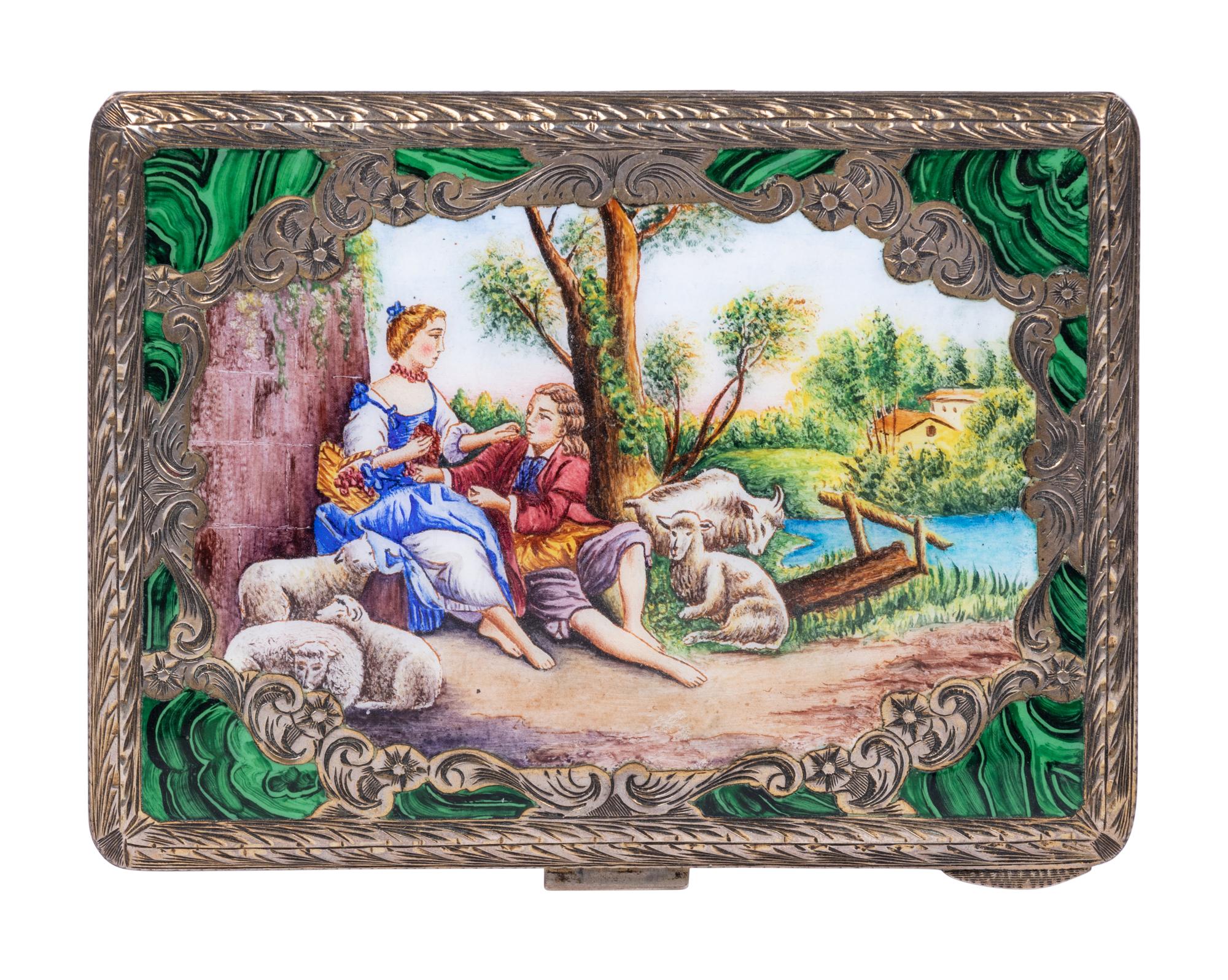 A Continental Enameled Silver Cigarette Case