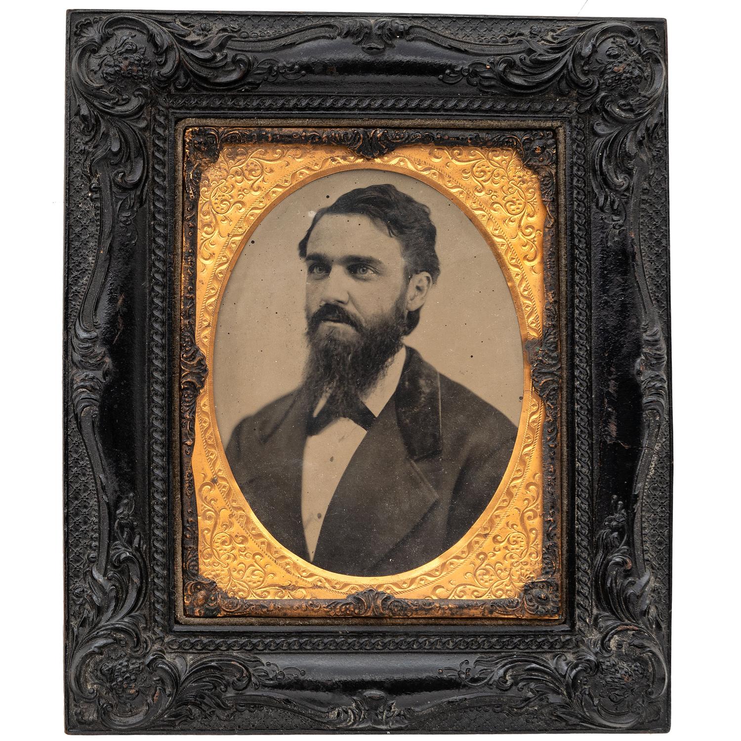 [CIVIL WAR]. Half plate tintype of identified Confederate lieutenant housed in a Very Very Rare union wall frame. [Richmond, VA]: n.p., [ca 1862].