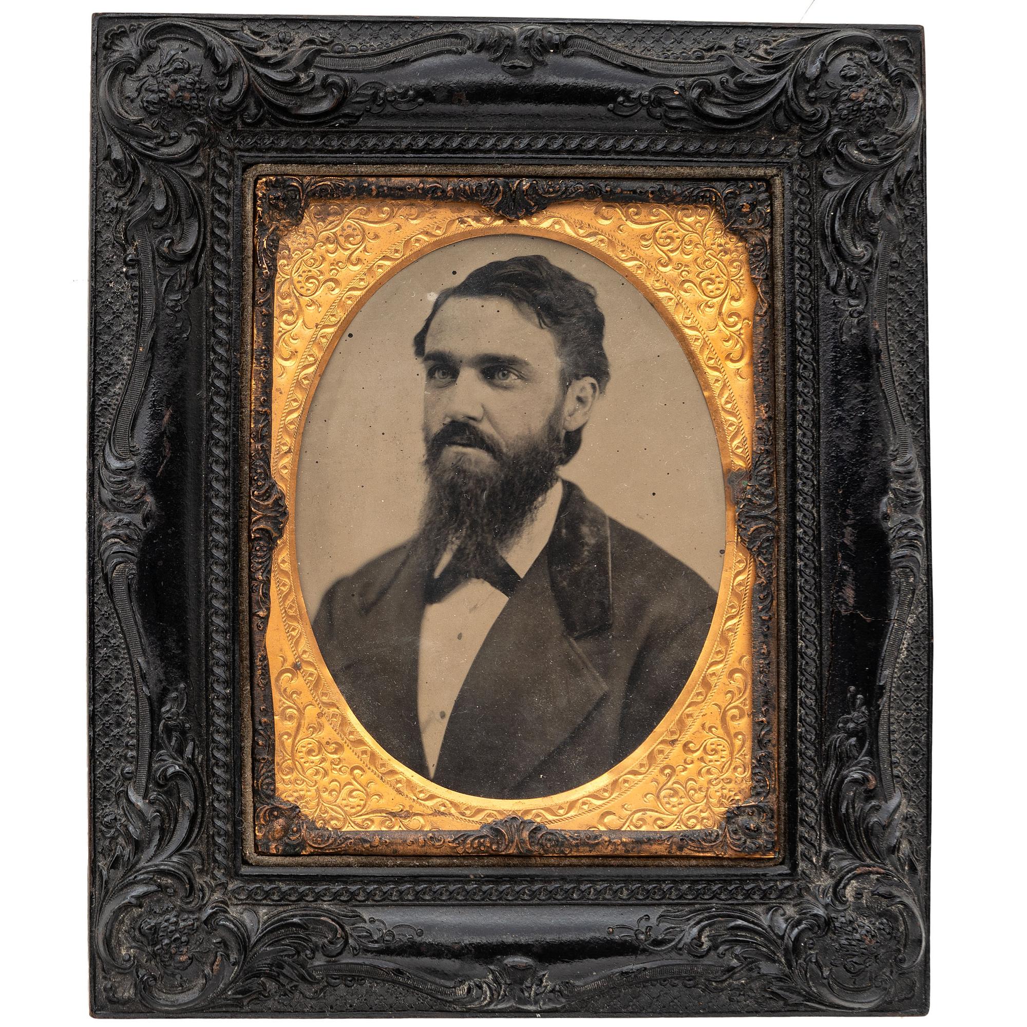 [CIVIL WAR]. Half plate tintype of identified Confederate lieutenant housed in a Very Very Rare union wall frame. [Richmond, VA]: n.p., [ca 1862].