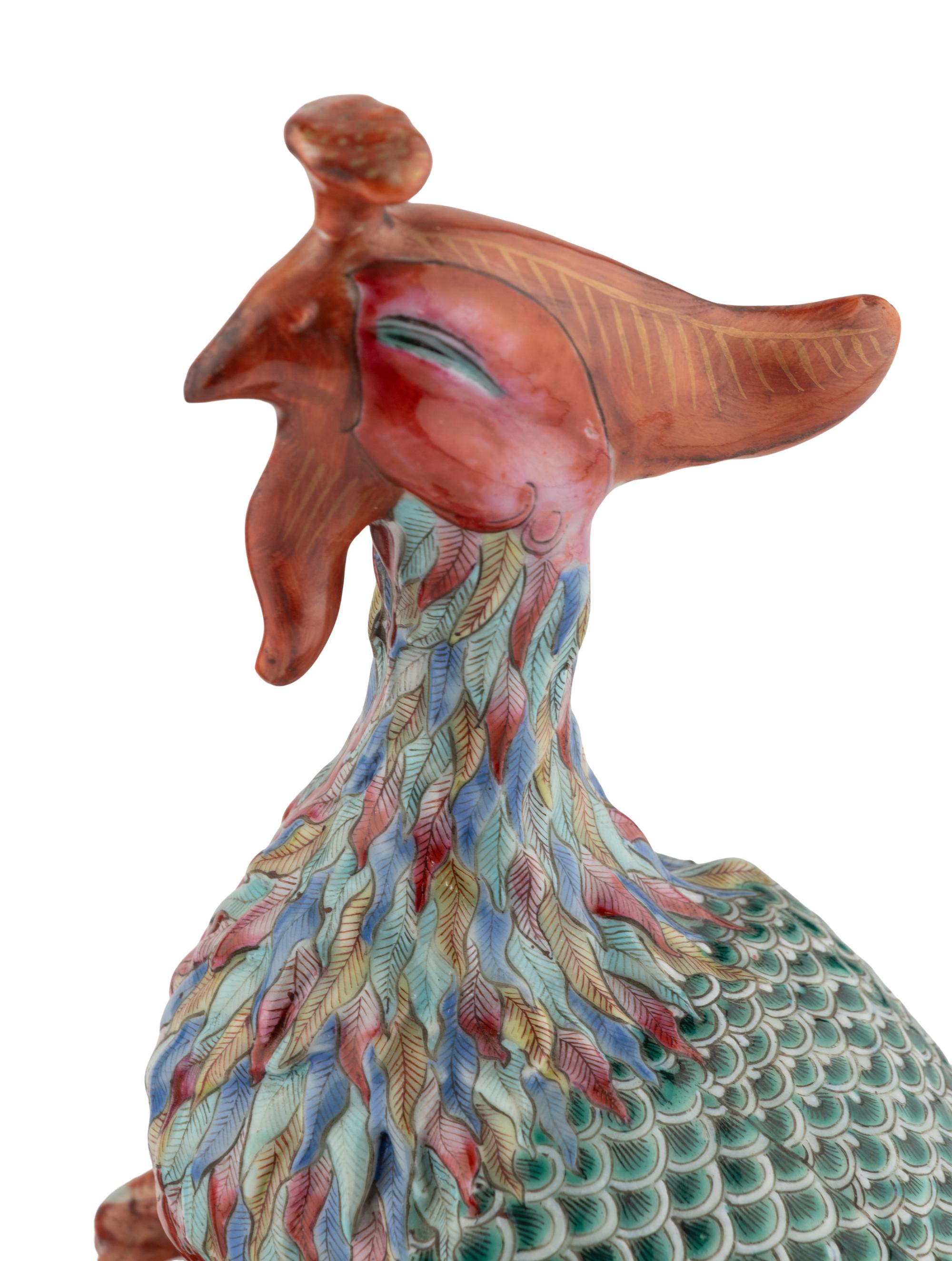 A Pair of Chinese Export Porcelain Phoenix Birds with Italian Giltwood Brackets