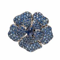 Sapphire and Silver-Topped Low Karat Gold Flower Brooch