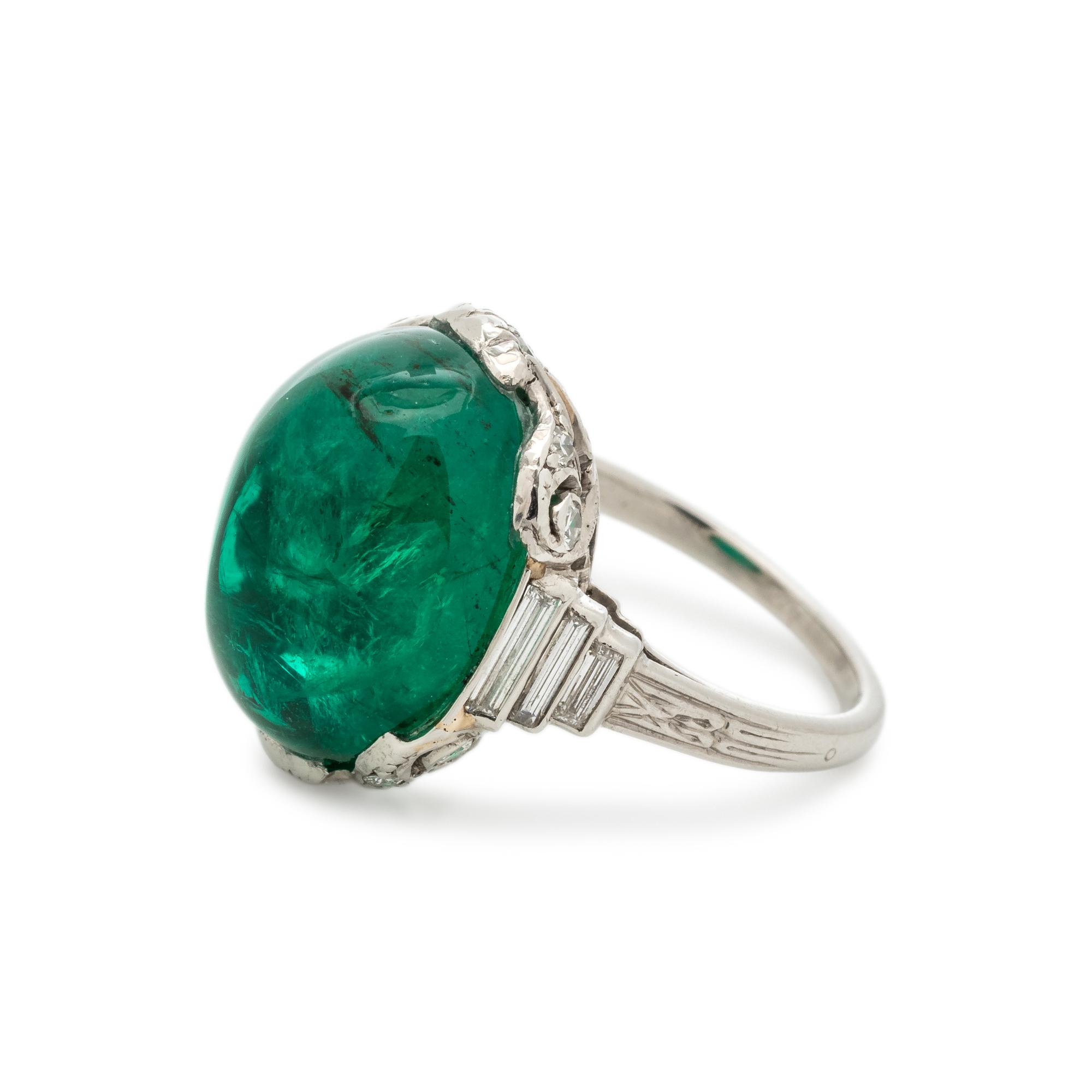 ART DECO, EMERALD AND DIAMOND RING