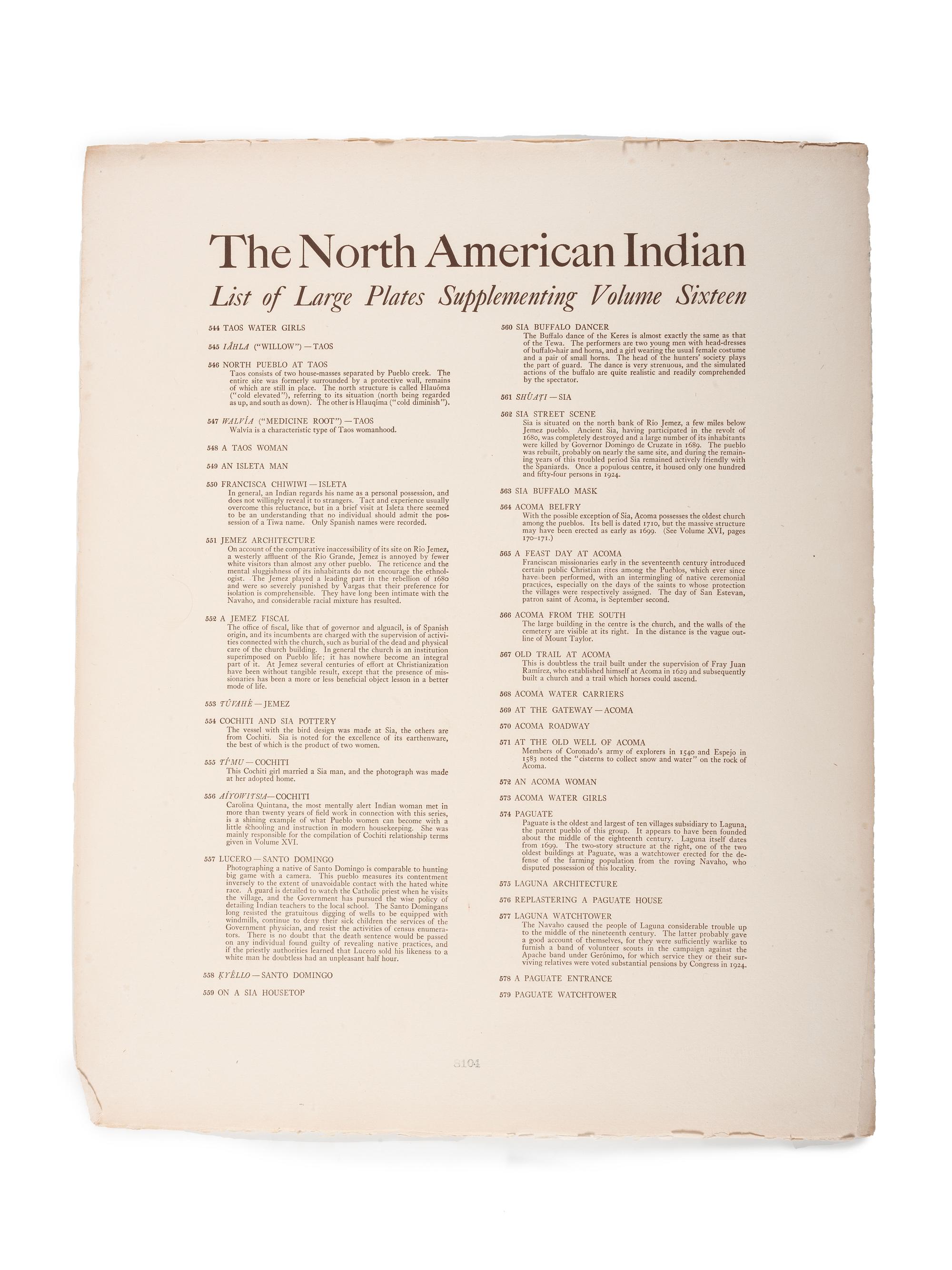 CURTIS, Edward S. (1868-1952). Complete Portfolio XVI of 36 photogravures from The North American Indian .
