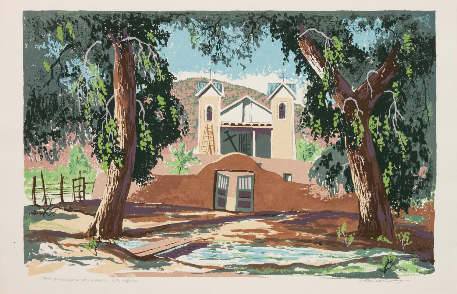 Five Works: Village of Trampas N.M ., edition 64/120; Rio Chama , edition 60/120; High Meadow , edition 86/120; The Stanstuario at Chimayo - N.M., edition 124/130; Palo Verde , edition 83/120