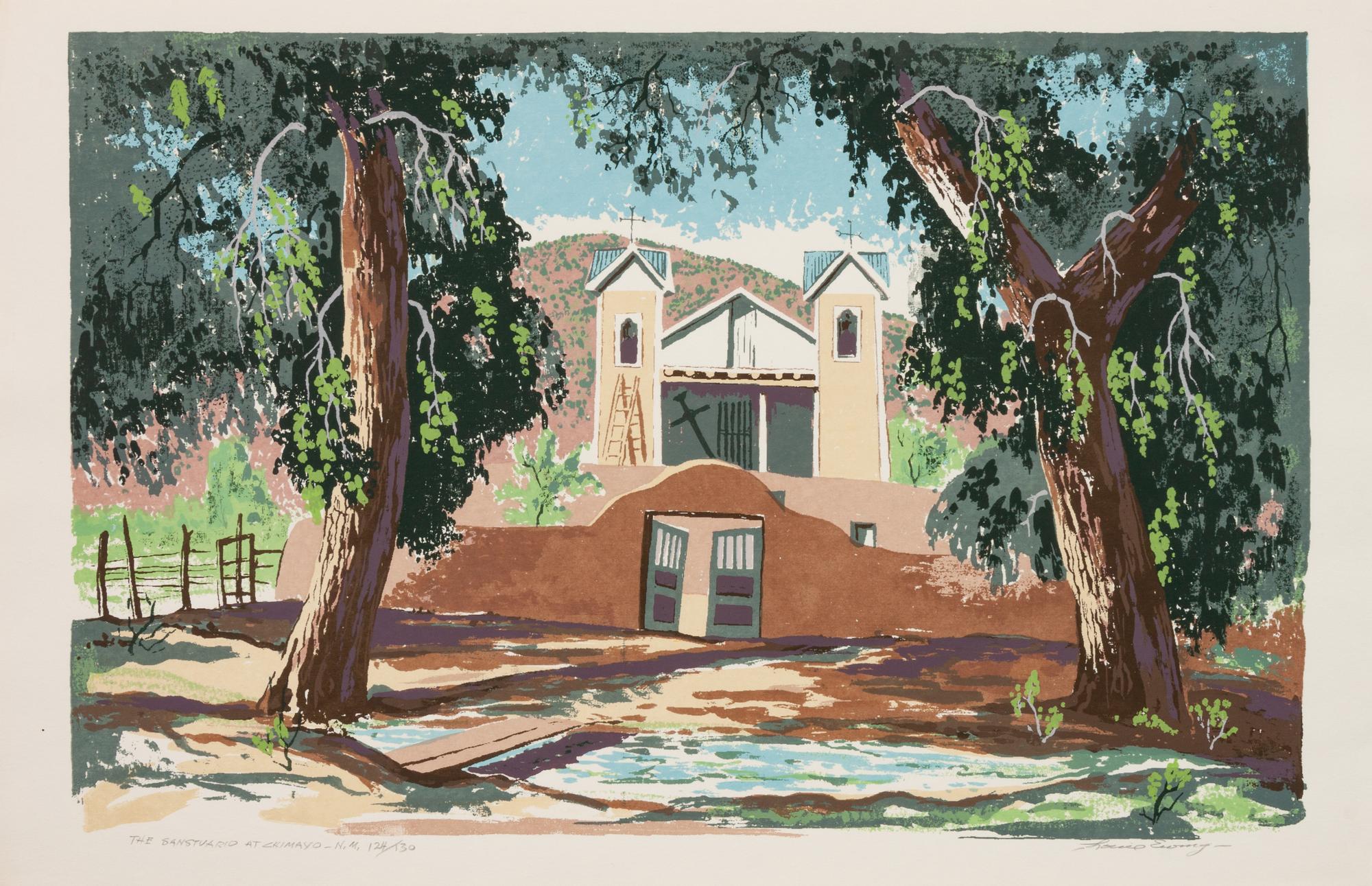 Five Works: Village of Trampas N.M ., edition 64/120; Rio Chama , edition 60/120; High Meadow , edition 86/120; The Stanstuario at Chimayo - N.M., edition 124/130; Palo Verde , edition 83/120