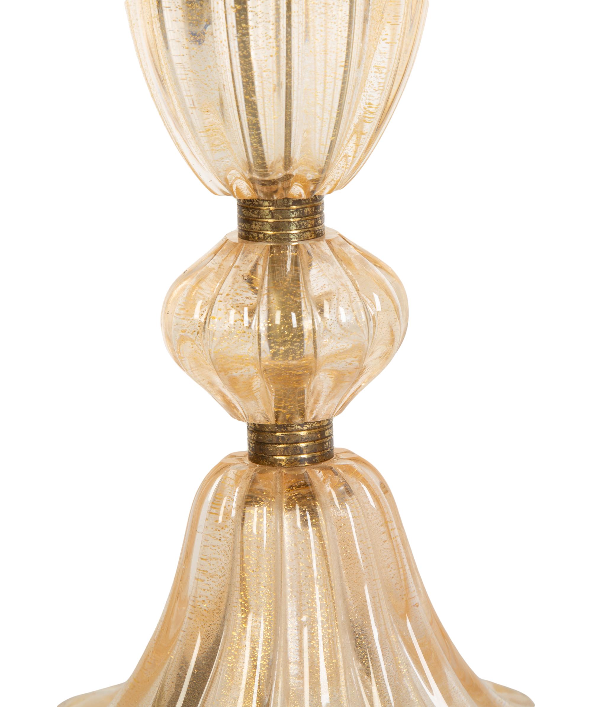 Pair of Murano Avventurina Pink Glass Table Lamps — 20th Century