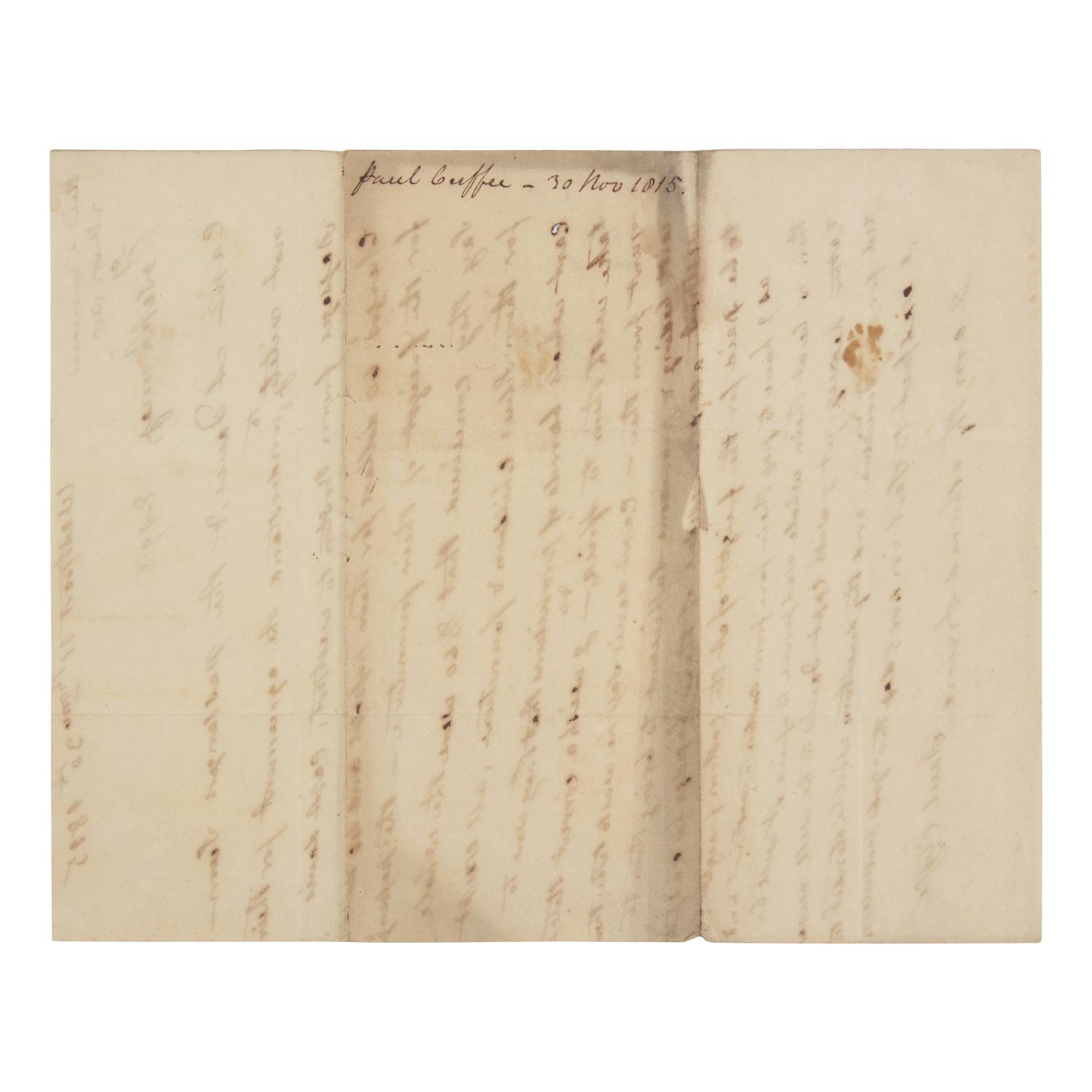 [African-Americana] Cuffe, Paul. Autograph Letter, signed