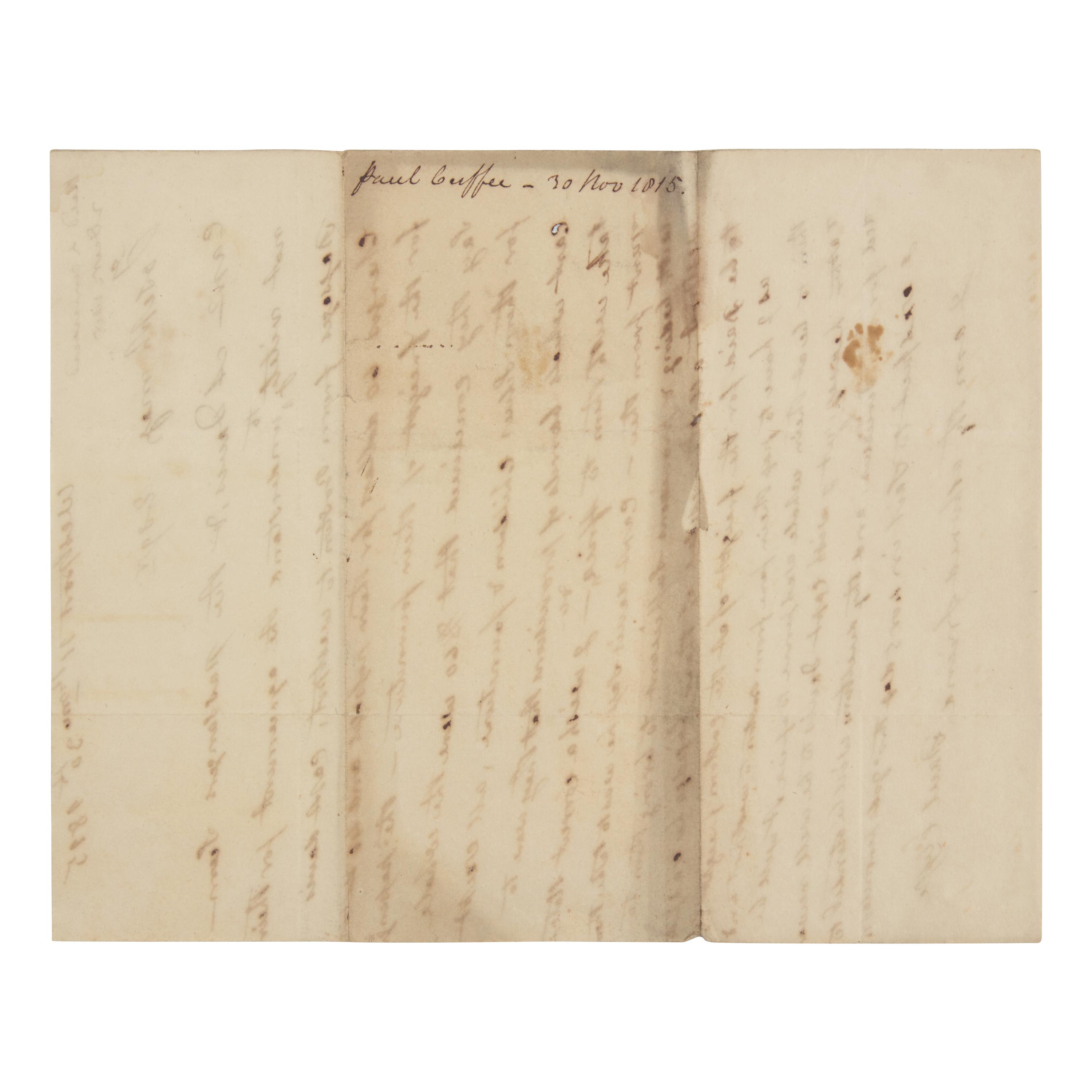 [African-Americana] Cuffe, Paul. Autograph Letter, signed