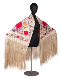 Embroidered Floral Piano Shawl, 1930s