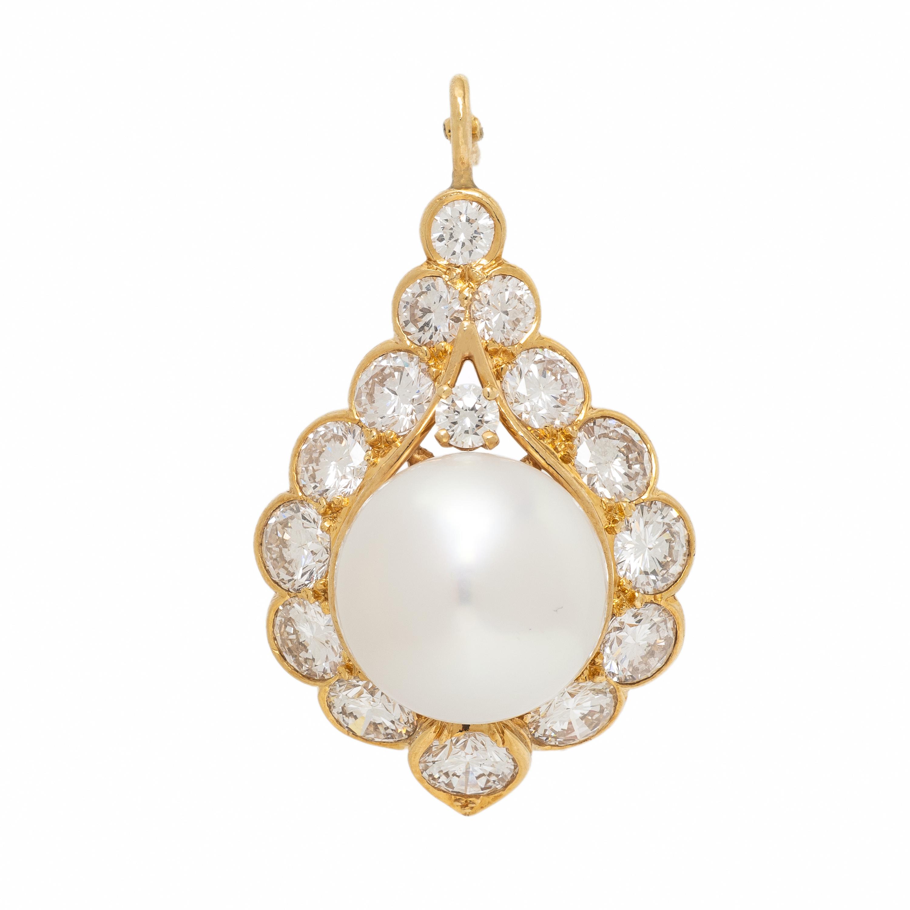 Van Cleef and Arpels, Diamond, Cultured Pearl, and Yellow Gold Pendant