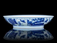 A Blue and White Porcelain 'Three Friends' Plate
