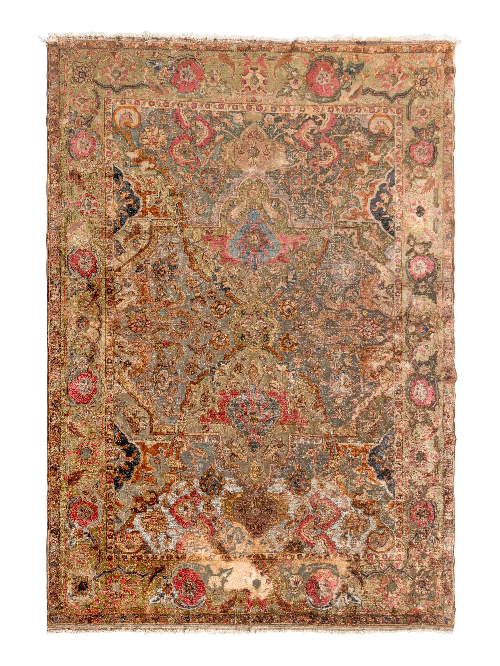 An Indian Silk and Metallic Thread Rug