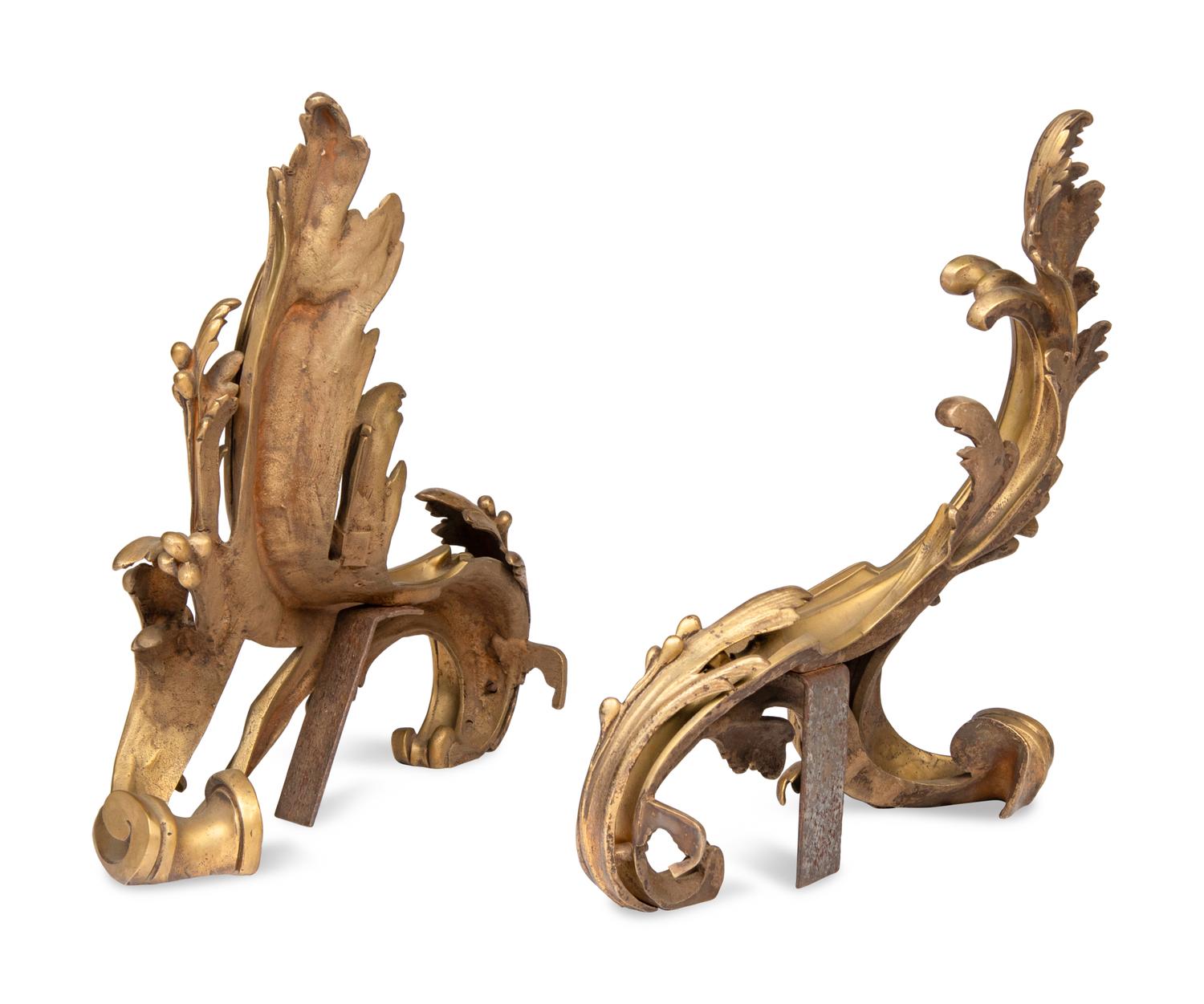 A Pair of Louis XV Style Gilt Bronze Chenets