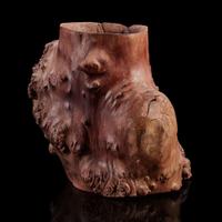 A large burlwood brush holder