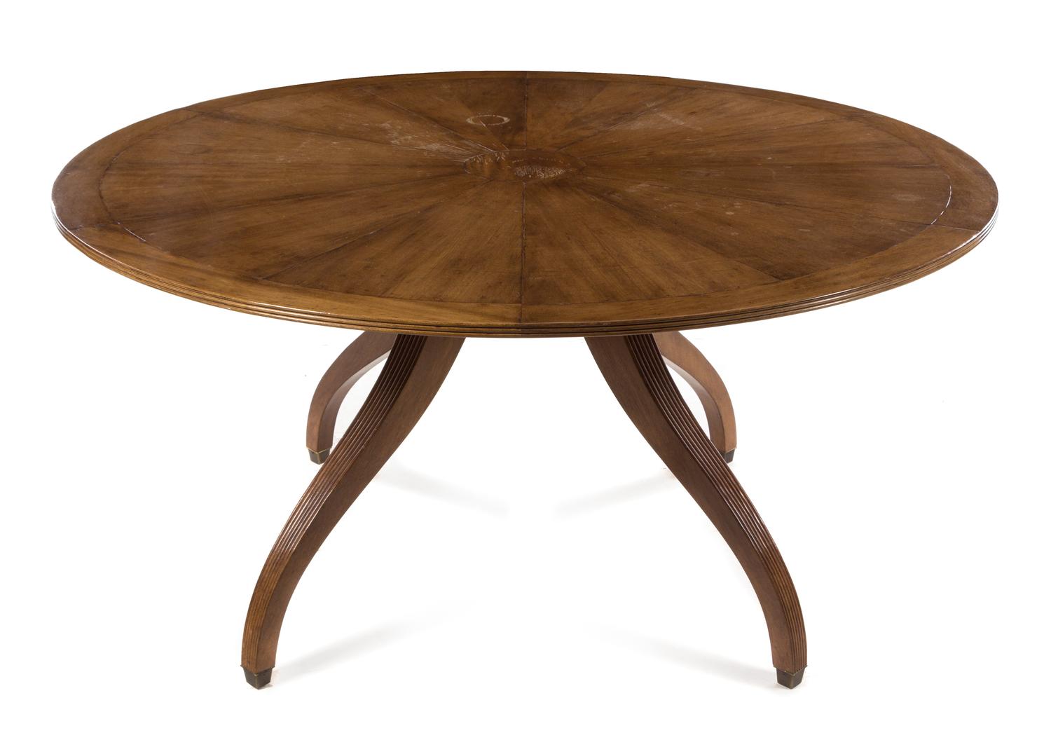 A Regency Style Circular Dining Table Height 29 x diameter of top 60 inches. — ROSE TARLOW MELROSE HOUSE, 20TH CENTURY