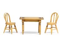 A Miniature Classical Yellow Painted and Stencil-Decorated Dining Table and Pair of Chairs