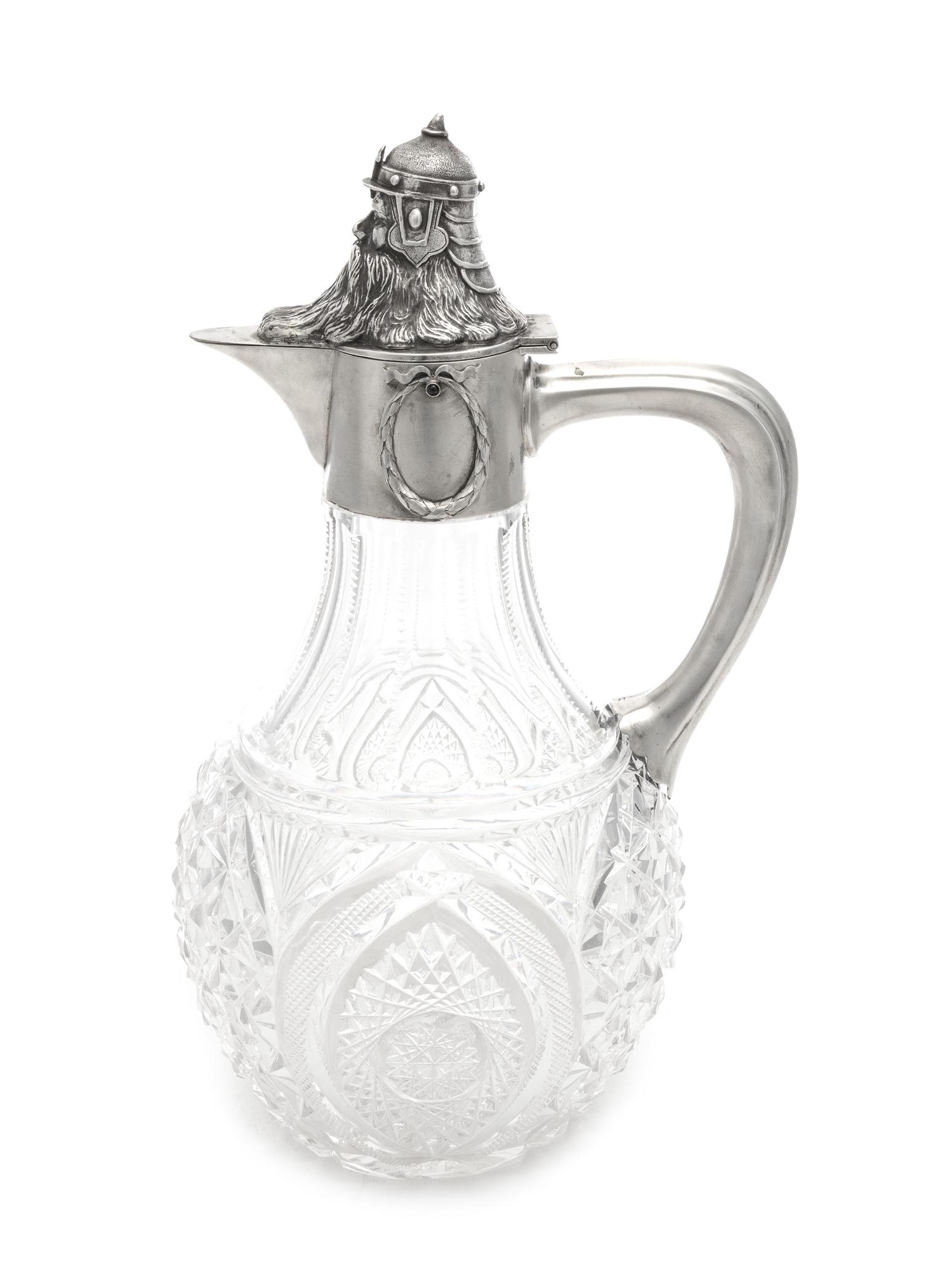 A Russian Silver Mounted Cut Glass Water Pitcher, Mark of Ivan Khlebnikov with Imperial Warrant, Assay of Ivan Lebedkin, Moscow, Early
