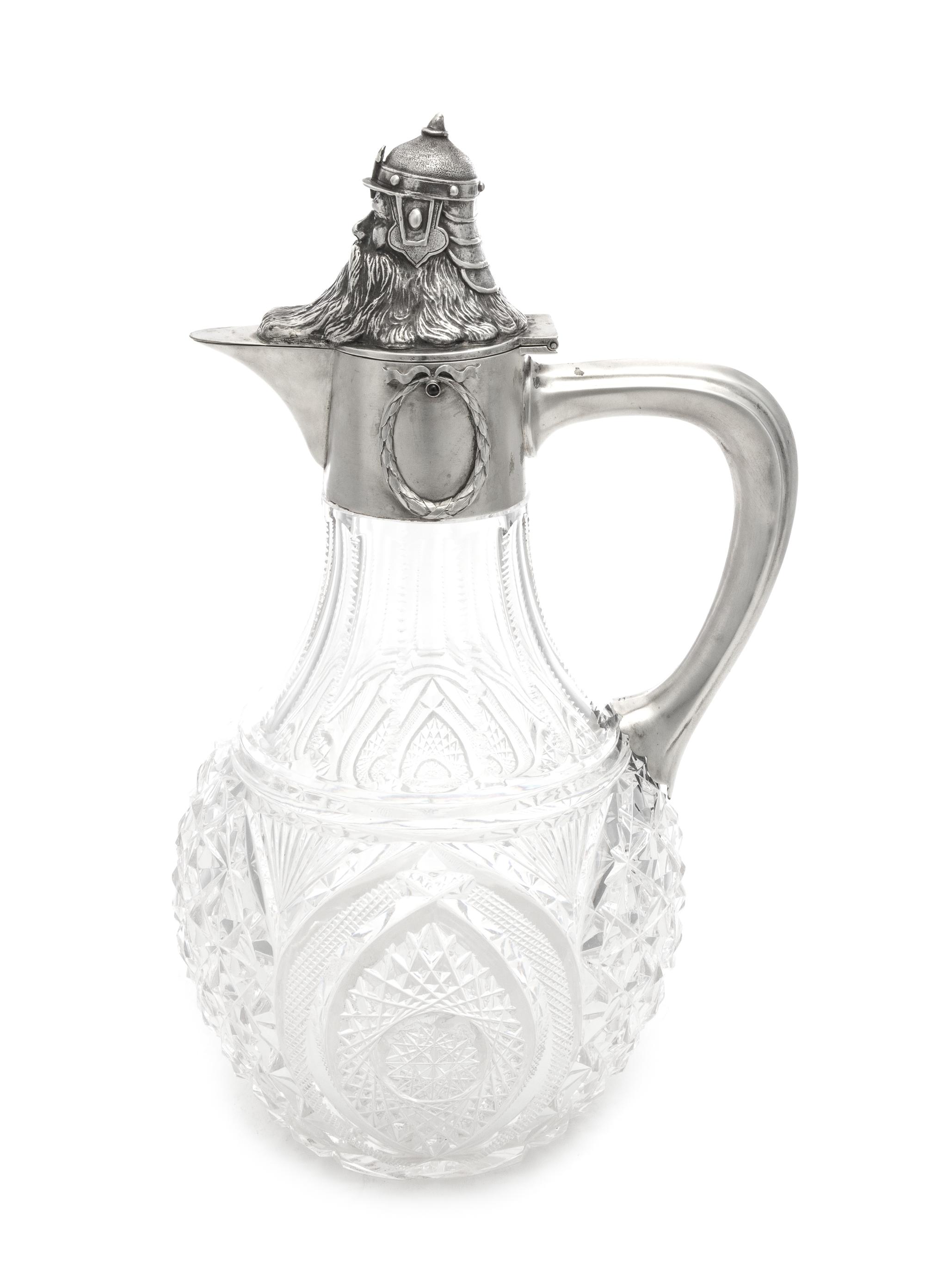 A Russian Silver Mounted Cut Glass Water Pitcher, Mark of Ivan Khlebnikov with Imperial Warrant, Assay of Ivan Lebedkin, Moscow, Early