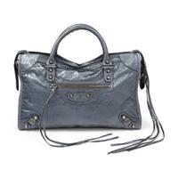 BALENCIAGA, METALLIC STEEL BLUE MEDIUM CITY BAG
