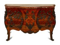 A Louis XV Style Parquetry Bombe Commode with Bronze Mounts and Marble Top — 19TH CENTURY