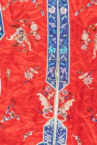 A Chinese Red Ground Embroidered Silk Lady's Robe