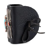 Navajo Stamped Silver, Turquoise, and Coral Ketoh, with Repousse Accents