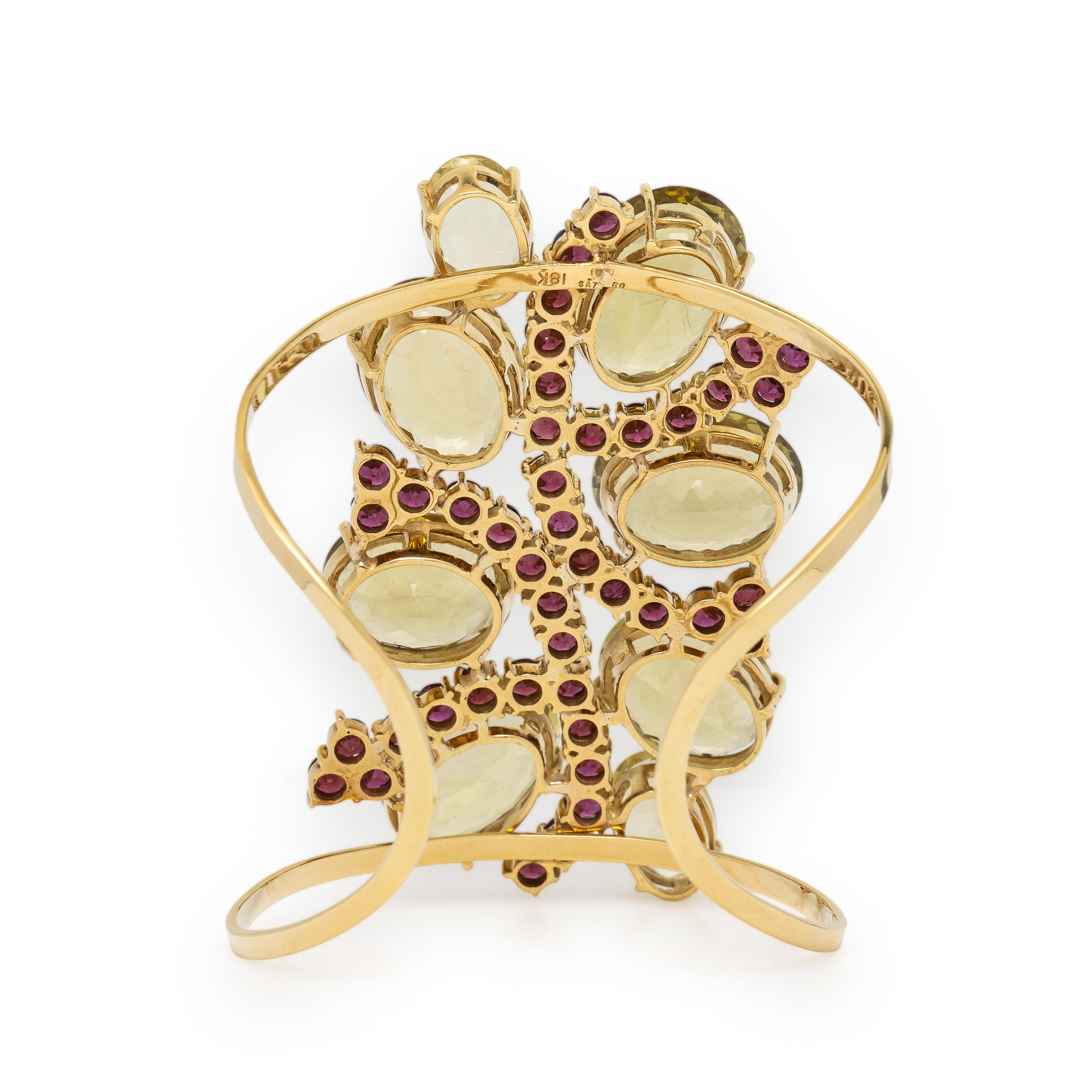 Sazingg, Lemon Quartz, Beryl, and Garnet Cuff Bracelet