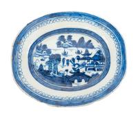 A Small Chinese Export Canton Blue and White Soup Tureen and Undertray
